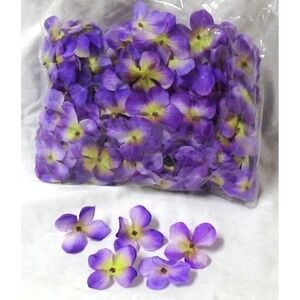 Hydrangea Flowers Artificial Blossoms Silk Purple & Yellow 70 Pieces #039C